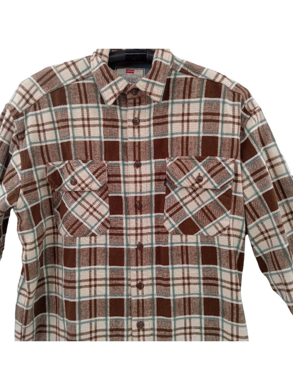 Levis Mens Brown Plaid Cotton Heavy Shirt 90s Shacket Pockets India L 100% Cotto